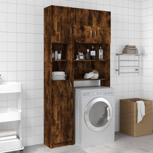 Qnhdfrt Badezimmerschrank Hochschrank Schmal Klein aus Holzwerkstoff Räuchereiche 32x25,5x190 cm mit Flexiblen Türen für zusätzlichen Stauraum im Bad von Qnhdfrt