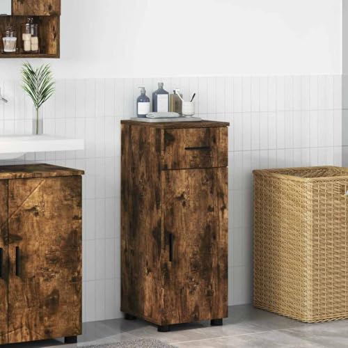 Qnhdfrt Badezimmerschrank Räuchereiche 30x35x80 cm Holzwerkstoff, Modernes Sideboard mit Schublade & Scharniertür, Robuster Medizinschrank & Badmöbel für kleines Bad, Flur, Schlafzimmer von Qnhdfrt
