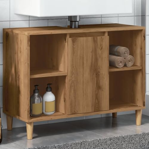 Qnhdfrt Badezimmerschrank Schmal Artisan-Eiche Holzwerkstoff 80x33x60 cm mit 4 offenen Fächern und Türfach für Ordnung im Badezimmer Qnhdfrt Badezimmerschrank Schmal Artisan-Eiche Holzwerkstoff 80x33x60 cm mit 4 offenen Fächern und Türfach für Ordnung im Badezimmer von Qnhdfrt