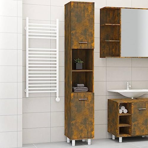 Qnhdfrt Badezimmerschrank Schmal Klein 30x30x179 cm Holzwerkstoff Räuchereiche Hochschrank Mit 6 Fächern Für Bad WC Flur Qnhdfrt Badezimmerschrank Schmal Klein 30x30x179 cm Holzwerkstoff Räuchereiche Hochschrank Mit 6 Fächern Für Bad WC Flur von Qnhdfrt