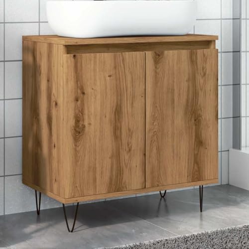 Qnhdfrt Badezimmerschrank Schmal Klein Artisan-Eiche Holzwerkstoff 58x33x60 cm mit Eisenfüßen Hochschrank für Bad Möbel Stauraum Lösung von Qnhdfrt