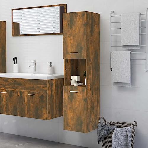 Qnhdfrt Badezimmerschrank Schmal Klein Räuchereiche 30x30x130 cm Holzwerkstoff Hochschrank Modernes Design für Badezimmer Organisation Qnhdfrt Badezimmerschrank Schmal Klein Räuchereiche 30x30x130 cm Holzwerkstoff Hochschrank Modernes Design für Badezimmer Organisation von Qnhdfrt