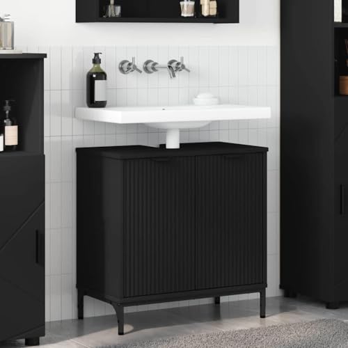 Qnhdfrt Badezimmerschrank Schwarz 60,5 x 33,5 x 61 cm aus Holzwerkstoff mit 2 Türen Moderner Waschbeckenunterschrank für kleine Badezimmer Qnhdfrt Badezimmerschrank Schwarz 60,5 x 33,5 x 61 cm aus Holzwerkstoff mit 2 Türen Moderner Waschbeckenunterschrank für kleine Badezimmer von Qnhdfrt