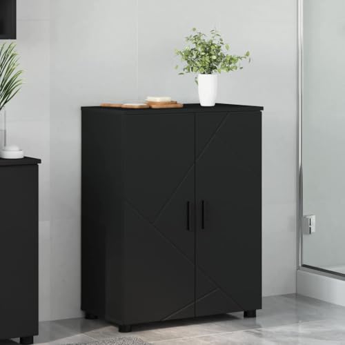 Qnhdfrt Badezimmerschrank Schwarz 60x35x80 cm aus Holzwerkstoff Modernes Design mit 3 Regalen und 2 Türen Robust und Langlebig für Bad Waschküche und Flur von Qnhdfrt