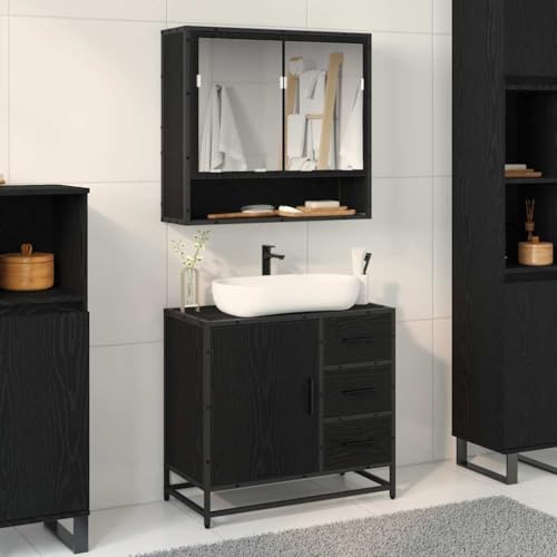 Qnhdfrt Badezimmerschrank Schwarze Eiche 65x33x60 cm Waschbeckenunterschrank aus Holzwerkstoff und Stahl mit 3 Schubladen und Regal Industrie-Design Badmöbel für modernes Badezimmer Qnhdfrt Badezimmerschrank Schwarze Eiche 65x33x60 cm Waschbeckenunterschrank aus Holzwerkstoff und Stahl mit 3 Schubladen und Regal Industrie-Design Badmöbel für modernes Badezimmer von Qnhdfrt