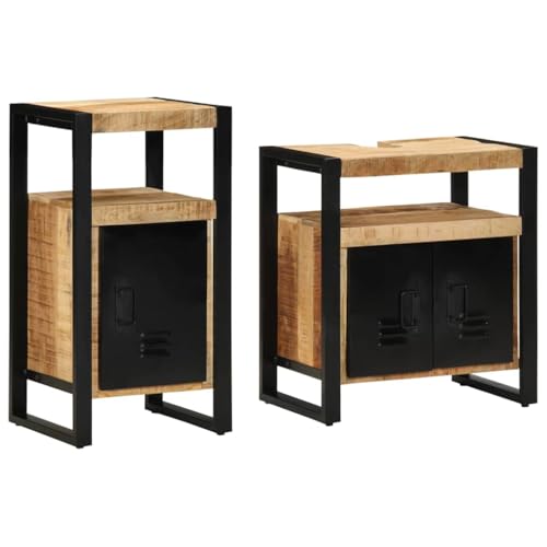 Qnhdfrt Badezimmerschrank Set 2-TLG Braun Mangoholz Metall 55x35x60 cm Medizinschrank Badschrank klein Modern & Langlebig für Bad WC Flur Qnhdfrt Badezimmerschrank Set 2-TLG Braun Mangoholz Metall 55x35x60 cm Medizinschrank Badschrank klein Modern & Langlebig für Bad WC Flur von Qnhdfrt