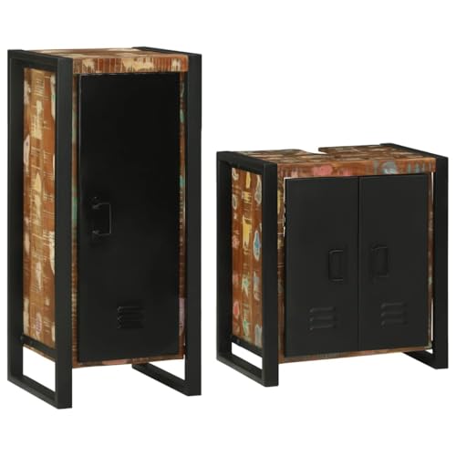 Qnhdfrt Badezimmerschrank Set 2-TLG aus massivem recyceltem Holz 55x35x60 cm Mehrfarbig Stauraumwunder mit Metallgriffen und robustem Metallrahmen Modernes Design für Bad WC und kleine Flure Qnhdfrt Badezimmerschrank Set 2-TLG aus massivem recyceltem Holz 55x35x60 cm Mehrfarbig Stauraumwunder mit Metallgriffen und robustem Metallrahmen Modernes Design für Bad WC und kleine Flure von Qnhdfrt