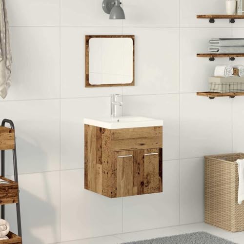 Qnhdfrt Badezimmerschrank Set 3 TLG Wandmontiert Altholz 41x38,5x46 cm Massiv Holzwerk Flachspiegel Badschrank platzsparend Modernes Design für kleine Bäder Gäste WC Qnhdfrt Badezimmerschrank Set 3 TLG Wandmontiert Altholz 41x38,5x46 cm Massiv Holzwerk Flachspiegel Badschrank platzsparend Modernes Design für kleine Bäder Gäste WC von Qnhdfrt