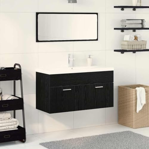 Qnhdfrt Badezimmerschrank Set 3 teilig Schwarze Eiche 90x38,5x46 cm Modernes Wandregal mit Spiegel rustikaler Look Medizinschrank Badmöbel für kleine Bäder und Gäste WC Qnhdfrt Badezimmerschrank Set 3 teilig Schwarze Eiche 90x38,5x46 cm Modernes Wandregal mit Spiegel rustikaler Look Medizinschrank Badmöbel für kleine Bäder und Gäste WC von Qnhdfrt