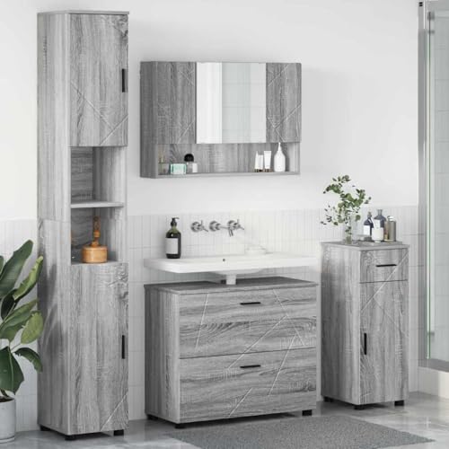 Qnhdfrt Badezimmerschrank Set 4 TLG Grau Sonoma 30x35x192 cm Modernes Design mit Spiegel & 3 Schubladen Robuster Holzwerkstoff Medizinschrank Hochschrank für kleine Bäder & Gäste WC Qnhdfrt Badezimmerschrank Set 4 TLG Grau Sonoma 30x35x192 cm Modernes Design mit Spiegel & 3 Schubladen Robuster Holzwerkstoff Medizinschrank Hochschrank für kleine Bäder & Gäste WC von Qnhdfrt