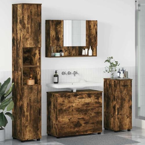 Qnhdfrt Badezimmerschrank Set 4-TLG Räuchereiche 30x35x192 cm Medizinschrank hoch mit Spiegel viel Stauraum Modernes Badmöbel für kleine Bäder Gäste WC Qnhdfrt Badezimmerschrank Set 4-TLG Räuchereiche 30x35x192 cm Medizinschrank hoch mit Spiegel viel Stauraum Modernes Badmöbel für kleine Bäder Gäste WC von Qnhdfrt