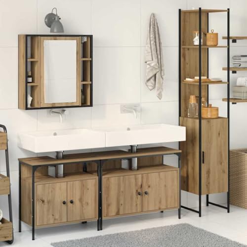 Qnhdfrt Badezimmerschrank Set 4-teilig Modernes Sideboard Hochschrank mit Spiegel 33 x 33 x 185,5 cm Eiche handwerklich Holzwerkstoff Melamin für kleines Badezimmer Wohnung Gäste-WC Qnhdfrt Badezimmerschrank Set 4-teilig Modernes Sideboard Hochschrank mit Spiegel 33 x 33 x 185,5 cm Eiche handwerklich Holzwerkstoff Melamin für kleines Badezimmer Wohnung Gäste-WC von Qnhdfrt