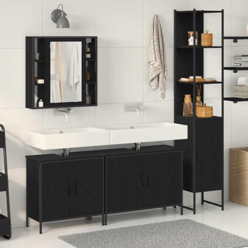 Qnhdfrt Badezimmerschrank Set 4 teilig Schwarz 33x33x185.5 cm Holzwerkstoff Modernes Design mit Spiegel und Regal platzsparend für kleines Bad WC und Gäste WC Qnhdfrt Badezimmerschrank Set 4 teilig Schwarz 33x33x185.5 cm Holzwerkstoff Modernes Design mit Spiegel und Regal platzsparend für kleines Bad WC und Gäste WC von Qnhdfrt