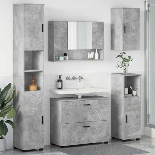 Qnhdfrt Badezimmerschrank Set 5-TLG Betongrau 30x35x192 cm Holzwerkstoff mit Waschbeckenunterschrank Spiegelschrank und 3 weiteren Schränken Moderner Stauraum für kleine Badezimmer Qnhdfrt Badezimmerschrank Set 5-TLG Betongrau 30x35x192 cm Holzwerkstoff mit Waschbeckenunterschrank Spiegelschrank und 3 weiteren Schränken Moderner Stauraum für kleine Badezimmer von Qnhdfrt