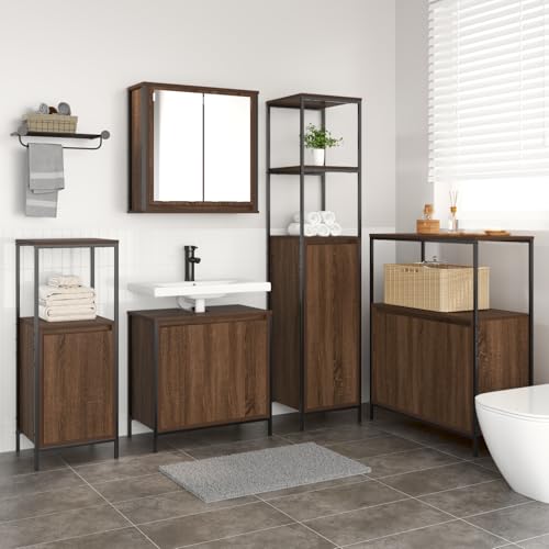 Qnhdfrt Badezimmerschrank Set 5-TLG Braun Eiche Matt Holzwerkstoff Schmal Komplett-Set mit Hochschrank Wandschrank Waschschrank für Stauraum Organisation Qnhdfrt Badezimmerschrank Set 5-TLG Braun Eiche Matt Holzwerkstoff Schmal Komplett-Set mit Hochschrank Wandschrank Waschschrank für Stauraum Organisation von Qnhdfrt