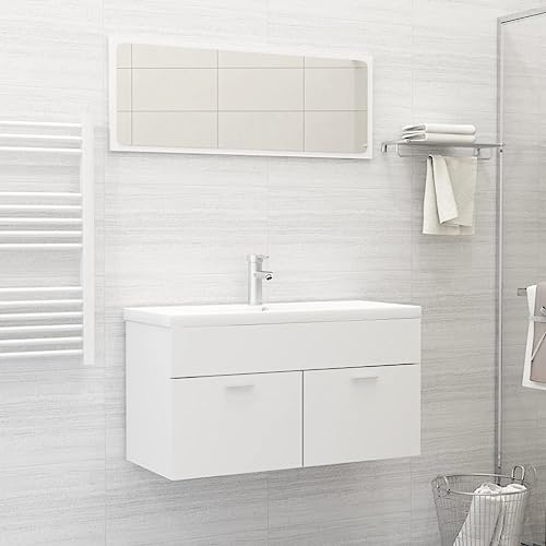 Qnhdfrt Badezimmerschrank Set 90 cm Weiß Holzwerkstoff Waschtisch Keramik Waschbecken mit Spiegel Modern und Stauraum für kleines Bad und WC Qnhdfrt Badezimmerschrank Set 90 cm Weiß Holzwerkstoff Waschtisch Keramik Waschbecken mit Spiegel Modern und Stauraum für kleines Bad und WC von Qnhdfrt