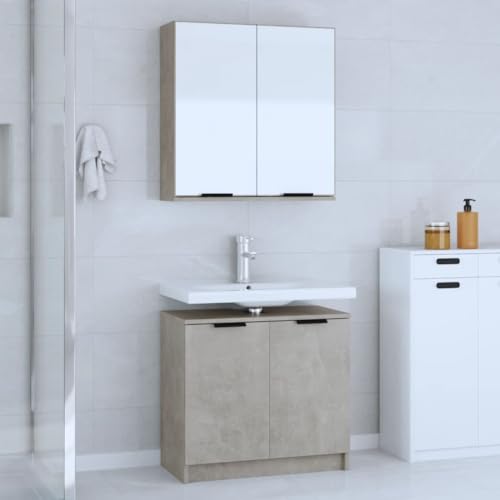 Qnhdfrt Badezimmerschrank Set Betongrau mit Spiegelschrank Hängend und Unterschrank Schmal 64.5 cm Stauraum Badmöbel Modernes Design für Badezimmer WC Qnhdfrt Badezimmerschrank Set Betongrau mit Spiegelschrank Hängend und Unterschrank Schmal 64.5 cm Stauraum Badmöbel Modernes Design für Badezimmer WC von Qnhdfrt