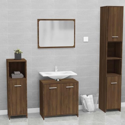 Qnhdfrt Badezimmerschrank Set Braun Eichen-Optik Holzwerkstoff mit Spiegel 60cm Stauraum für Bad WC Qnhdfrt Badezimmerschrank Set Braun Eichen-Optik Holzwerkstoff mit Spiegel 60cm Stauraum für Bad WC von Qnhdfrt