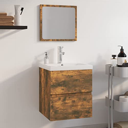 Qnhdfrt Badezimmerschrank Set Räuchereiche 41x38x45 cm mit Waschbecken Keramik Spiegel Wandmontage Schublade Badmöbel kompakt für Gäste-WC kleines Bad Qnhdfrt Badezimmerschrank Set Räuchereiche 41x38x45 cm mit Waschbecken Keramik Spiegel Wandmontage Schublade Badmöbel kompakt für Gäste-WC kleines Bad von Qnhdfrt