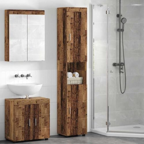 Qnhdfrt Badezimmerschrank Tulum Altholz 37x31,5x203 cm Holzwerkstoff Hochschrank mit Tür, schmal & platzsparend, Modernes Badmöbel für Badezimmer, Gäste-WC, Flur von Qnhdfrt