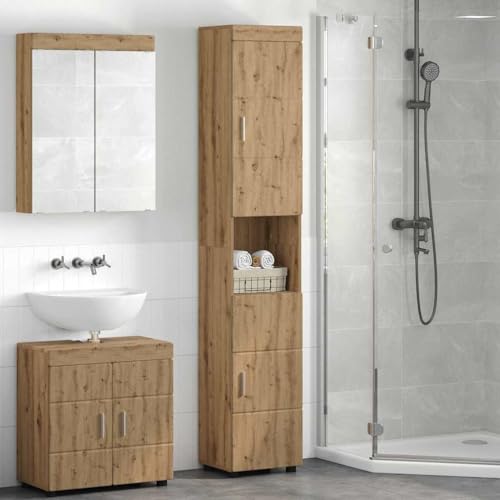 Qnhdfrt Badezimmerschrank Tulum Eiche handwerklich 37x31,5x203 cm Hochschrank mit Tür Badmöbel für kleine Badezimmer und WC Schmal & Langlebig für Badezimmer Gäste WC Flur von Qnhdfrt