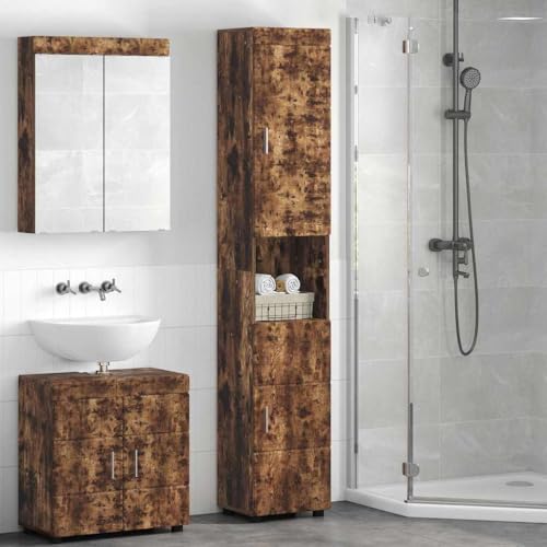 Qnhdfrt Badezimmerschrank Tulum Räuchereiche 37x31,5x203 cm Holzwerkstoff mit Tür Modernes Design Langlebiger medizinschrank für Badezimmer Gäste-WC und Flur von Qnhdfrt