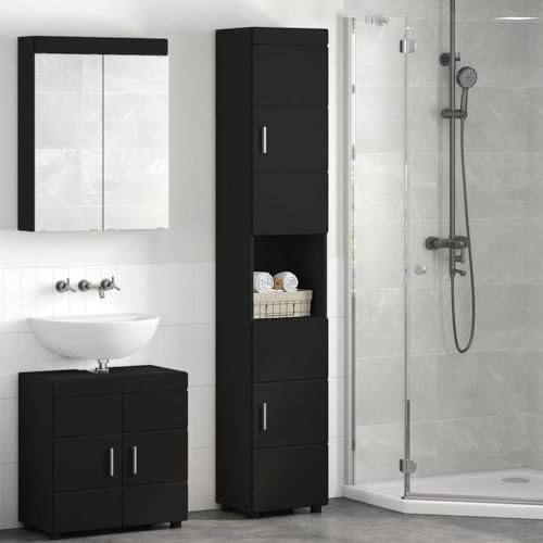 Qnhdfrt Badezimmerschrank Tulum Schwarz 37x31,5x203 cm Holzwerkstoff Medizinschrank mit Tür Modernes Design Hohe Stauraumdichte für Badezimmer Flur und Gäste WC Qnhdfrt Badezimmerschrank Tulum Schwarz 37x31,5x203 cm Holzwerkstoff Medizinschrank mit Tür Modernes Design Hohe Stauraumdichte für Badezimmer Flur und Gäste WC von Qnhdfrt