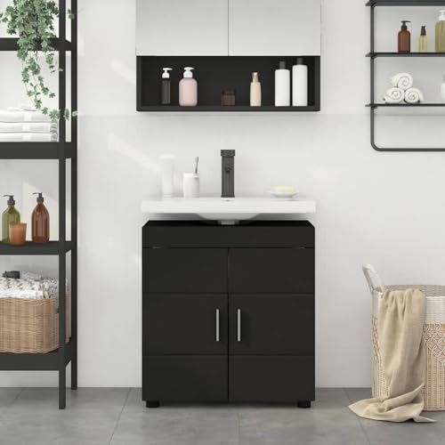 Qnhdfrt Badezimmerschrank Tulum Schwarz 60 x 34 x 63 cm aus Holzwerkstoff Modernes Design mit Tür und praktischem Stauraum Robust und Langlebig für kleine Bäder von Qnhdfrt