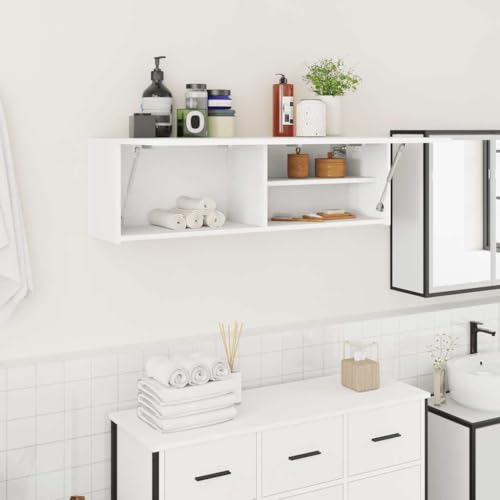 Qnhdfrt Badezimmerschrank Weiss 100x25x30 cm aus Holzwerkstoff mit Gasdruckfeder Modernes Highboard für Bad Küche Flur Schlafzimmer von Qnhdfrt