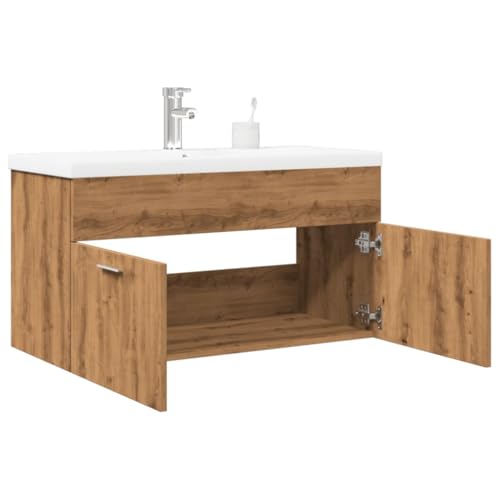 Qnhdfrt Badezimmerschrank mit Einbaubecken Artisan Eiche 90x46x38 5 cm Keramikwaschbecken Weiß Robuster Holzwerkstoff Wandmontage Platzsparend für kleines Bad WC Gäste Badezimmer Qnhdfrt Badezimmerschrank mit Einbaubecken Artisan Eiche 90x46x38 5 cm Keramikwaschbecken Weiß Robuster Holzwerkstoff Wandmontage Platzsparend für kleines Bad WC Gäste Badezimmer von Qnhdfrt