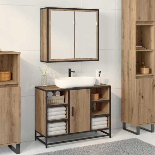 Qnhdfrt Badezimmerschrank mit Spiegel 65x20x60 cm Eiche handwerklich MDF platzsparend wandmontierter Medizinschrank Modernes Design für kleines Bad Flur Schlafzimmer Qnhdfrt Badezimmerschrank mit Spiegel 65x20x60 cm Eiche handwerklich MDF platzsparend wandmontierter Medizinschrank Modernes Design für kleines Bad Flur Schlafzimmer von Qnhdfrt