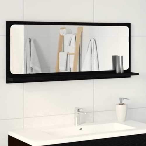 Qnhdfrt Badezimmerspiegel Schwarz Eiche Rechteckig 90x37 cm Wandspiegel mit schmalem Design für Moderne Badezimmer von Qnhdfrt