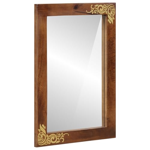 Qnhdfrt Badezimmerspiegel Wandspiegel aus Massivholz Mango Braun 50x70x3 cm Rechteckig für Bad und Wohnbereich mit Elegantem Holzfinish und Einfacher Wandmontage von Qnhdfrt