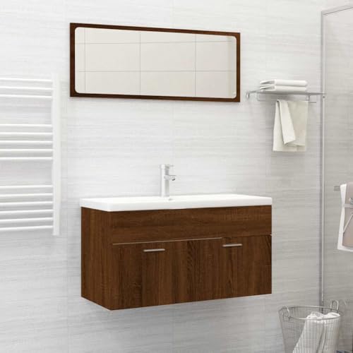 Qnhdfrt Badmöbel-Set 2-TLG. Braun Eichen-Optik Holzwerkstoff Badezimmerschrank mit Spiegel Waschbeckenunterschrank Wandmontage platzsparend für Badezimmer Qnhdfrt Badmöbel-Set 2-TLG. Braun Eichen-Optik Holzwerkstoff Badezimmerschrank mit Spiegel Waschbeckenunterschrank Wandmontage platzsparend für Badezimmer von Qnhdfrt