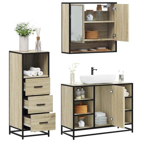 Qnhdfrt Badmöbel-Set 3-teilig in Sonoma-Eiche Badezimmerschrank Spiegelschrank Waschbeckenunterschrank schmal und kompakt Modernes Design Robust Langlebig für Badezimmer Qnhdfrt Badmöbel-Set 3-teilig in Sonoma-Eiche Badezimmerschrank Spiegelschrank Waschbeckenunterschrank schmal und kompakt Modernes Design Robust Langlebig für Badezimmer von Qnhdfrt