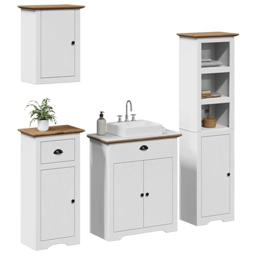 Qnhdfrt Badmöbel-Set BODO Weiß Braun Massivholz Kiefer 4-TLG mit Schubladen Hochschrank und Waschbeckenunterschrank Modernes Design für Badezimmer Qnhdfrt Badmöbel-Set BODO Weiß Braun Massivholz Kiefer 4-TLG mit Schubladen Hochschrank und Waschbeckenunterschrank Modernes Design für Badezimmer von Qnhdfrt
