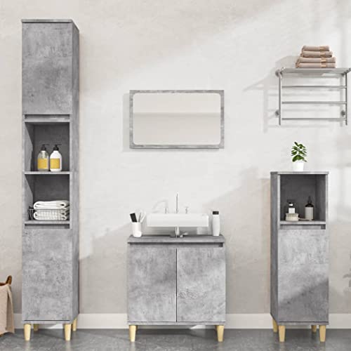 Qnhdfrt Badmöbel-Set Betongrau Holzwerkstoff mit Massivholz Beinen Schmaler Badezimmerschrank Set Waschbeckenunterschrank Standschrank Klein und Groß für Badezimmer von Qnhdfrt