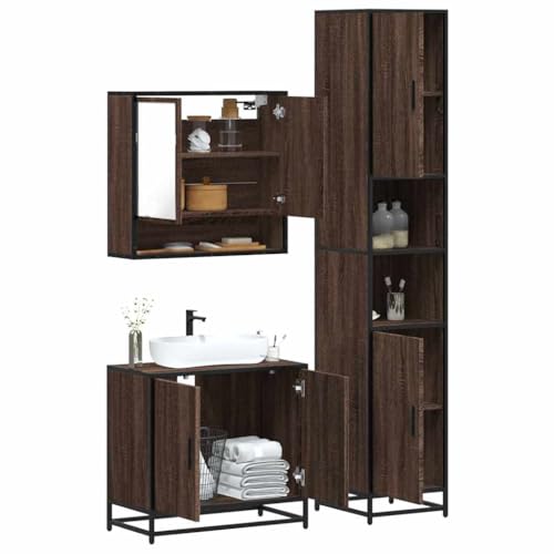 Qnhdfrt Badmöbel-Set Braun Eichen-Optik Holzwerkstoff Metall Glas Badezimmerschrank Spiegelschrank Waschbeckenunterschrank 65cm 35cm Schmal für Badezimmer Organisation Stilvoll und Platzsparend von Qnhdfrt