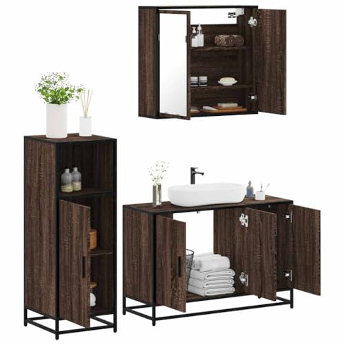 Qnhdfrt Badmöbel-Set Braun Eichen-Optik aus Holzwerkstoff Metall Glas mit Spiegelschrank Waschbeckenunterschrank Badezimmerschrank für Badezimmer Stilvolles Design Robust und Langlebig Qnhdfrt Badmöbel-Set Braun Eichen-Optik aus Holzwerkstoff Metall Glas mit Spiegelschrank Waschbeckenunterschrank Badezimmerschrank für Badezimmer Stilvolles Design Robust und Langlebig von Qnhdfrt