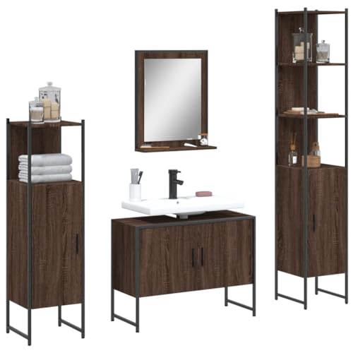 Qnhdfrt Badmöbel-Set Braun Eichen-Optik aus Holzwerkstoff mit Waschbeckenunterschrank Badschrank und Spiegel Reichlich Stauraum für Badezimmer Qnhdfrt Badmöbel-Set Braun Eichen-Optik aus Holzwerkstoff mit Waschbeckenunterschrank Badschrank und Spiegel Reichlich Stauraum für Badezimmer von Qnhdfrt