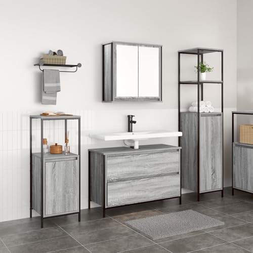 Qnhdfrt Badmöbel-Set Grau Sonoma Holzwerkstoff Badezimmerschrank mit Regalen 90x34.5x60cm Modernes Design Platzsparend für Kleine Bäder Qnhdfrt Badmöbel-Set Grau Sonoma Holzwerkstoff Badezimmerschrank mit Regalen 90x34.5x60cm Modernes Design Platzsparend für Kleine Bäder von Qnhdfrt