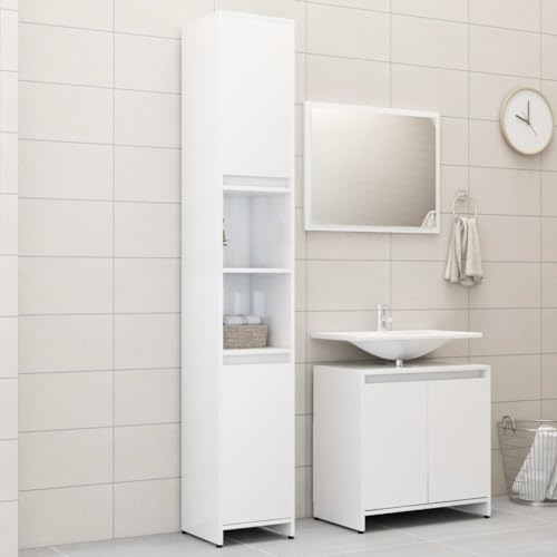 Qnhdfrt Badmöbel-Set Hochglanz-Weiß mit Hochschrank, Unterschrank und Spiegel 60x45cm - Stauraum Lösung für Badezimmer von Qnhdfrt