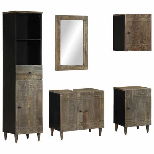 Qnhdfrt Badmöbel-Set Massivholz Mango Schwarz mit Spiegel Waschbeckenunterschrank und Badschränken für Badezimmer Robustes Design Langlebig Stilvoll Qnhdfrt Badmöbel-Set Massivholz Mango Schwarz mit Spiegel Waschbeckenunterschrank und Badschränken für Badezimmer Robustes Design Langlebig Stilvoll von Qnhdfrt