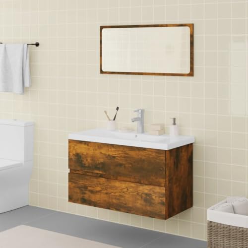 Qnhdfrt Badmöbel Set Räuchereiche 80x39,5x45 cm Holzwerkstoff Waschbeckenunterschrank mit Waschbecken Wasserhahn Spiegel Modernes Design und Viel Stauraum für Badezimmer Gäste WC Qnhdfrt Badmöbel Set Räuchereiche 80x39,5x45 cm Holzwerkstoff Waschbeckenunterschrank mit Waschbecken Wasserhahn Spiegel Modernes Design und Viel Stauraum für Badezimmer Gäste WC von Qnhdfrt