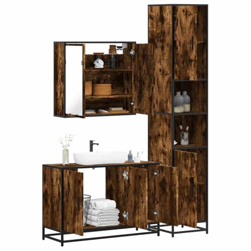 Qnhdfrt Badmöbel-Set Räuchereiche Holzwerkstoff Badezimmerschrank Set mit Spiegelschrank Waschbeckenunterschrank und Hochschrank für Badezimmer WC - Stilvoll Modern Robust Langlebig Qnhdfrt Badmöbel-Set Räuchereiche Holzwerkstoff Badezimmerschrank Set mit Spiegelschrank Waschbeckenunterschrank und Hochschrank für Badezimmer WC - Stilvoll Modern Robust Langlebig von Qnhdfrt