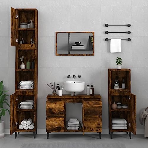 Qnhdfrt Badmöbel-Set Räuchereiche Holzwerkstoff Metall Waschbeckenunterschrank 80cm mit Standschränken schmal für Badezimmer Moderner Stauraum Qnhdfrt Badmöbel-Set Räuchereiche Holzwerkstoff Metall Waschbeckenunterschrank 80cm mit Standschränken schmal für Badezimmer Moderner Stauraum von Qnhdfrt