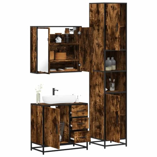 Qnhdfrt Badmöbel-Set Räuchereiche mit Spiegelschrank Waschbeckenunterschrank und Badschrank Holzwerkstoff Metall Glas für Badezimmer Stauraum Modernes Design Robustheit Langlebigkeit Qnhdfrt Badmöbel-Set Räuchereiche mit Spiegelschrank Waschbeckenunterschrank und Badschrank Holzwerkstoff Metall Glas für Badezimmer Stauraum Modernes Design Robustheit Langlebigkeit von Qnhdfrt