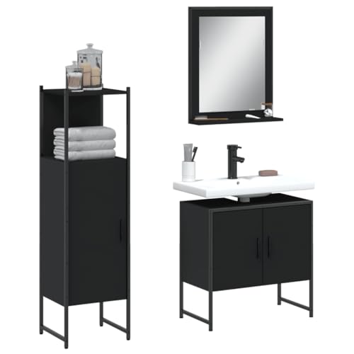 Qnhdfrt Badmöbel-Set Schwarz Badezimmerschrank mit Spiegel und Waschbeckenunterschrank für Kleine Räume, Stilvolles Design mit Großem Stauraum und Ablage Qnhdfrt Badmöbel-Set Schwarz Badezimmerschrank mit Spiegel und Waschbeckenunterschrank für Kleine Räume, Stilvolles Design mit Großem Stauraum und Ablage von Qnhdfrt