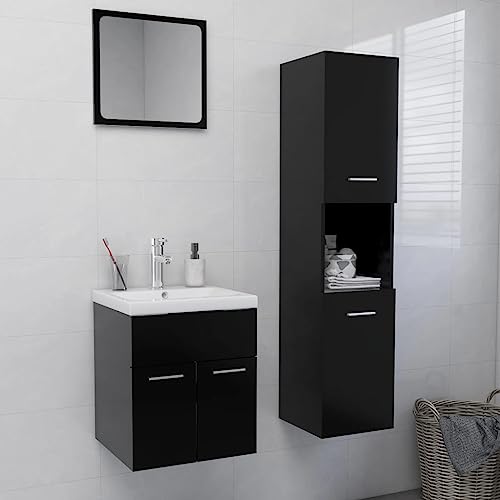 Qnhdfrt Badmöbel-Set Schwarz Keramik-Waschbecken 42x39 cm mit Hochschrank 30x30x130 cm Modernes Design für kleine Bäder und Gäste-WC von Qnhdfrt