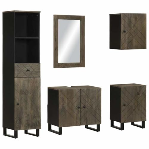 Qnhdfrt Badmöbel-Set Schwarz Massivholz Mango Badezimmerschrank mit Spiegel und Stauraum für Bad und WC Modernes Design Robust Qnhdfrt Badmöbel-Set Schwarz Massivholz Mango Badezimmerschrank mit Spiegel und Stauraum für Bad und WC Modernes Design Robust von Qnhdfrt